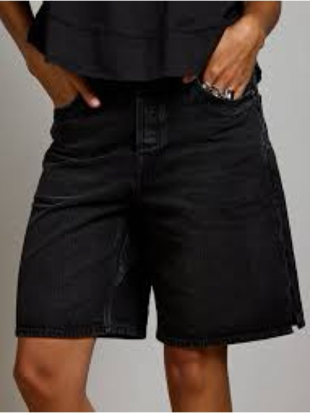 ASOS High Rise Denim Bermuda Shorts Jorts Relaxed in Black Size 36” Waist